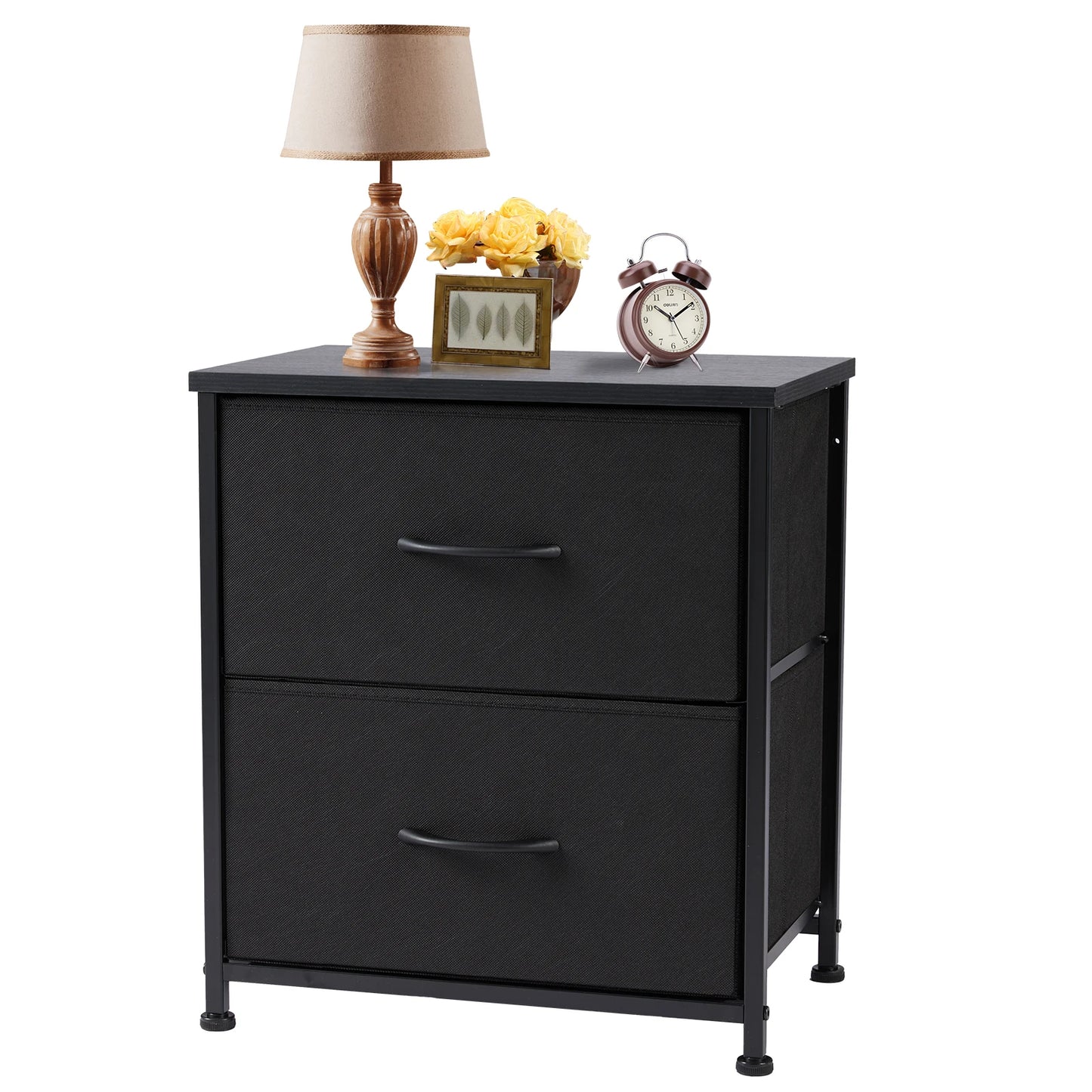 Nightstand Storage Chest w/2 Fabric Drawers