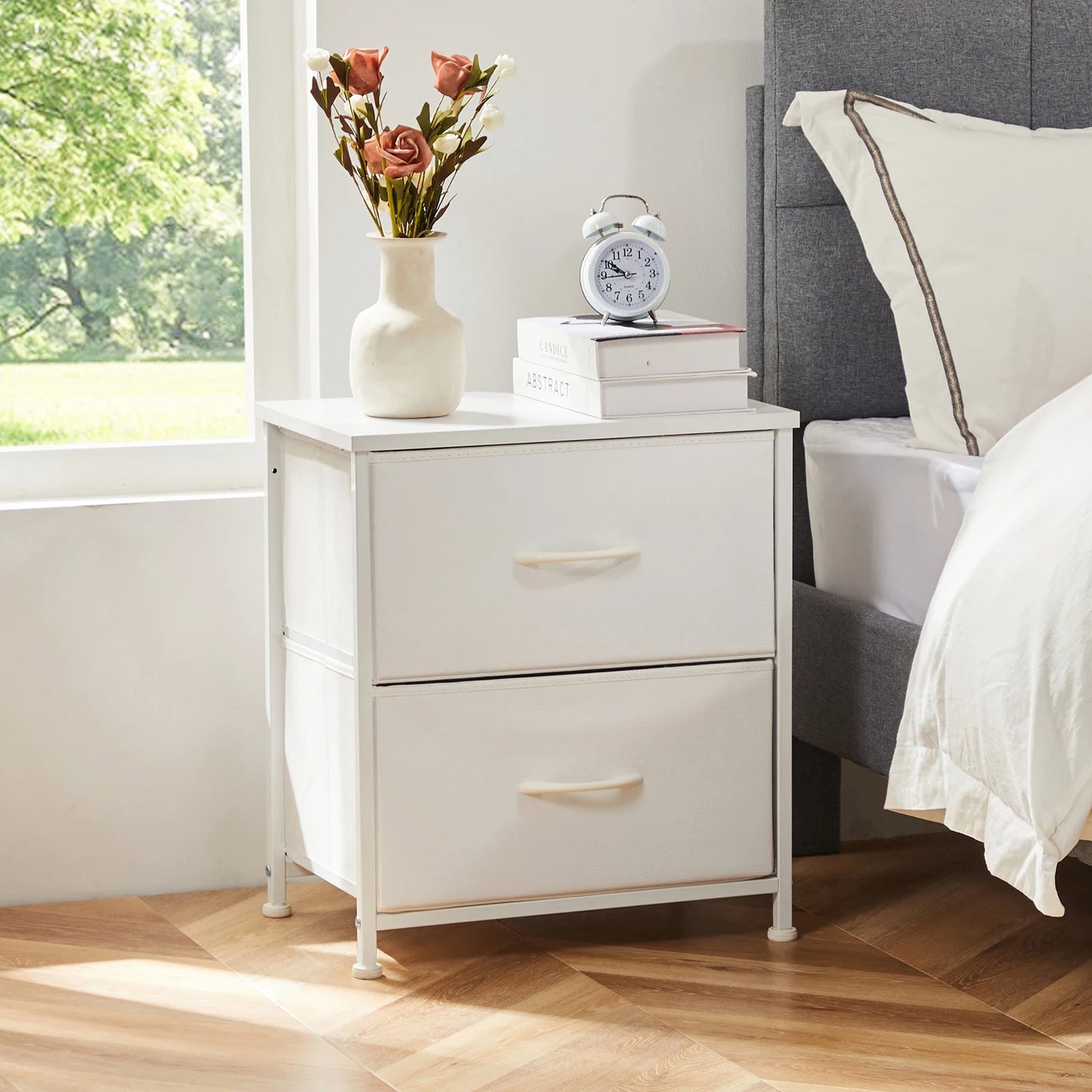 Nightstand Storage Chest w/2 Fabric Drawers