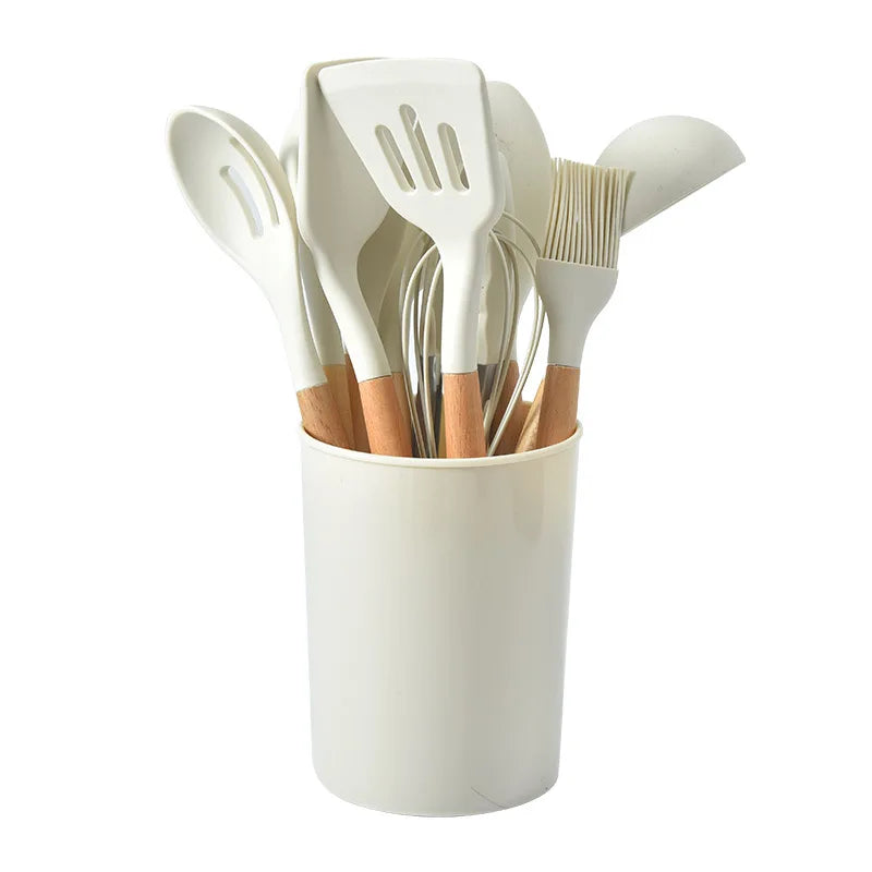 Kitchenware High Temperature Resistant Silicone with Wooden Handle12Set