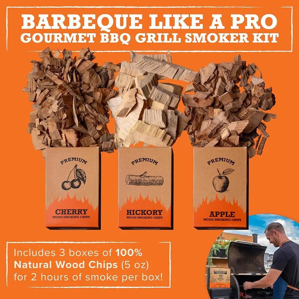 Wood Smoked BBQ Grill Set 12 Pc Smoker Box