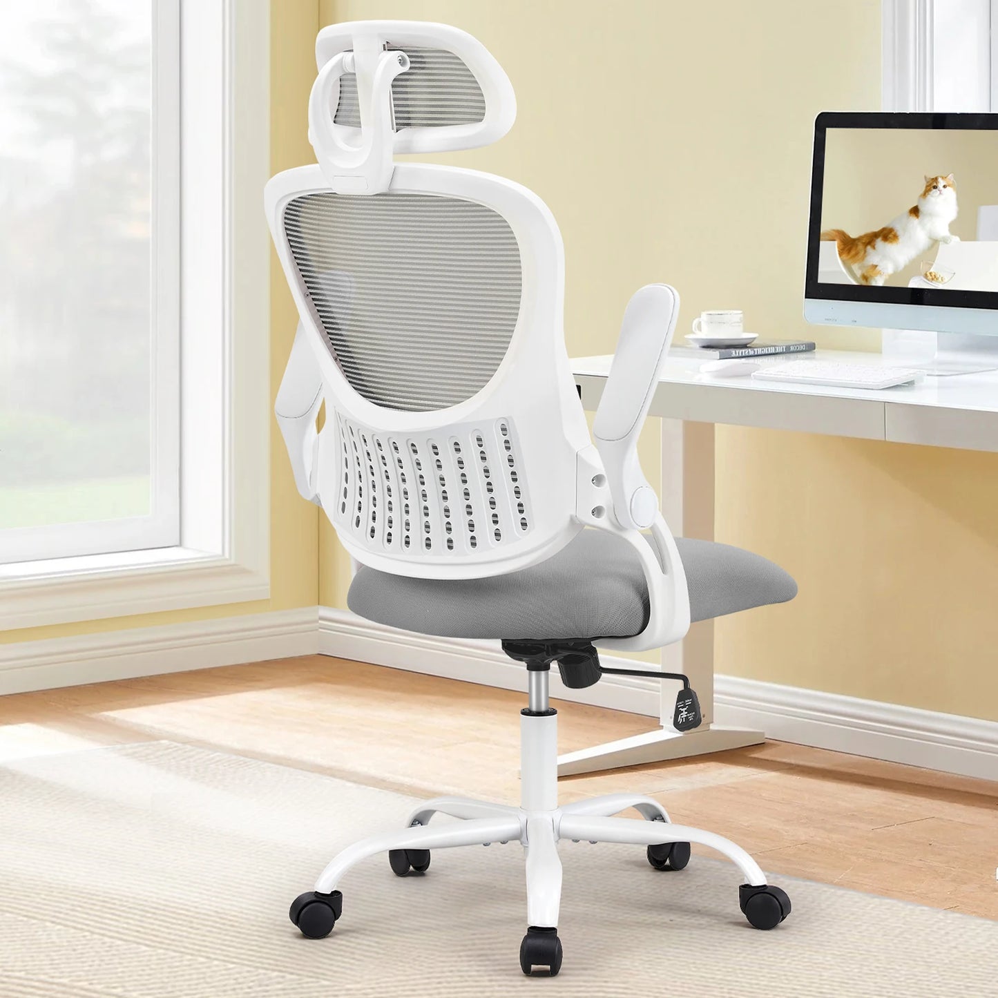 Desk Chair Flip-up Arms Adjustable Headrests Comfortable Lumbar Support
