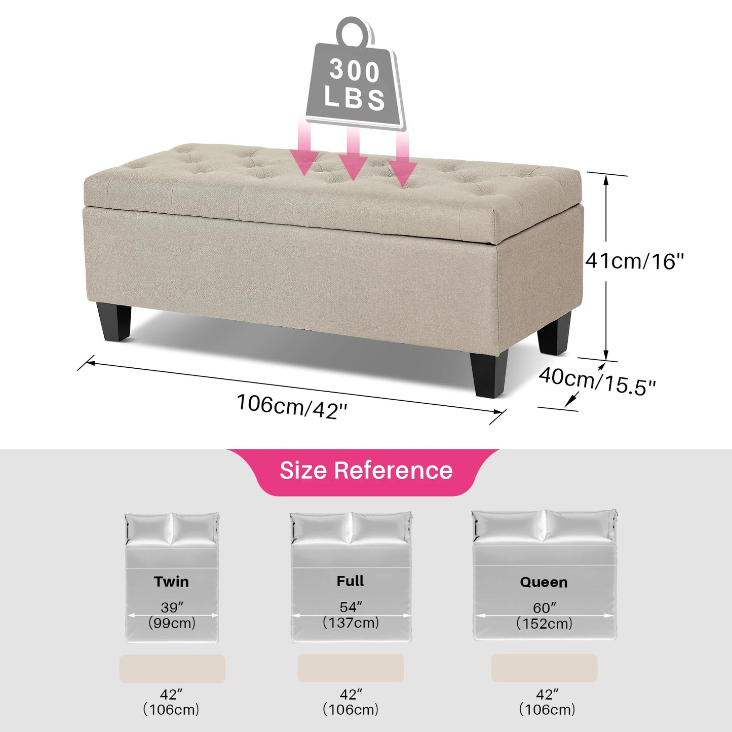 42'' Storage Ottoman Bench