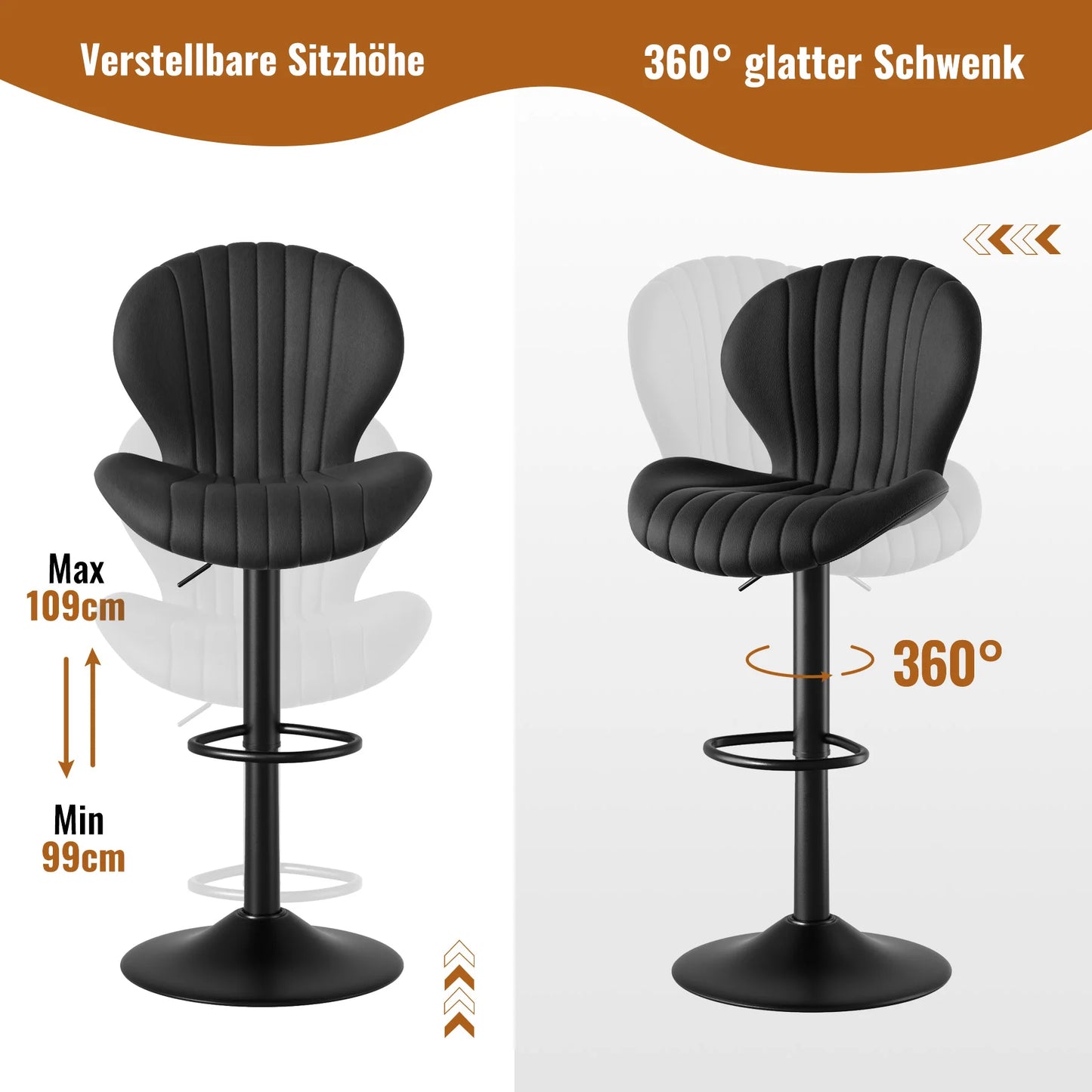 2 Pc Backrest Bar Stool Adjustable Height Rotating