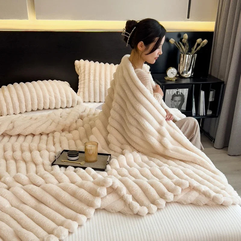 Blanket Solid Color Thickened Wide Striped