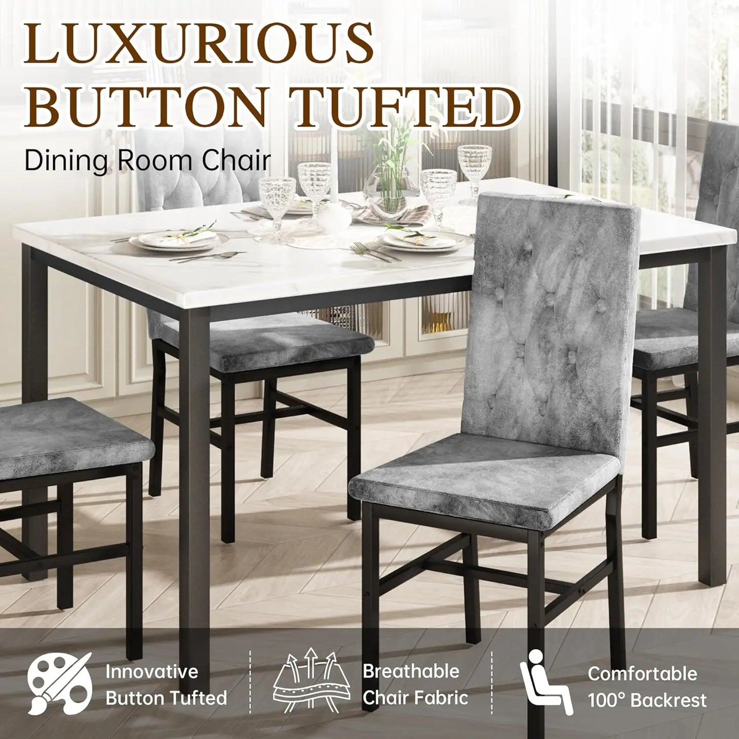 Dining Table Set for 4, Faux Marble Top
