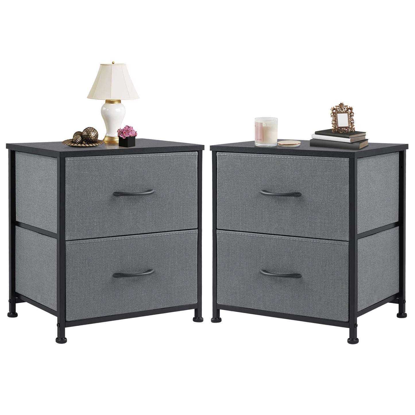 Nightstand Storage Chest w/2 Fabric Drawers