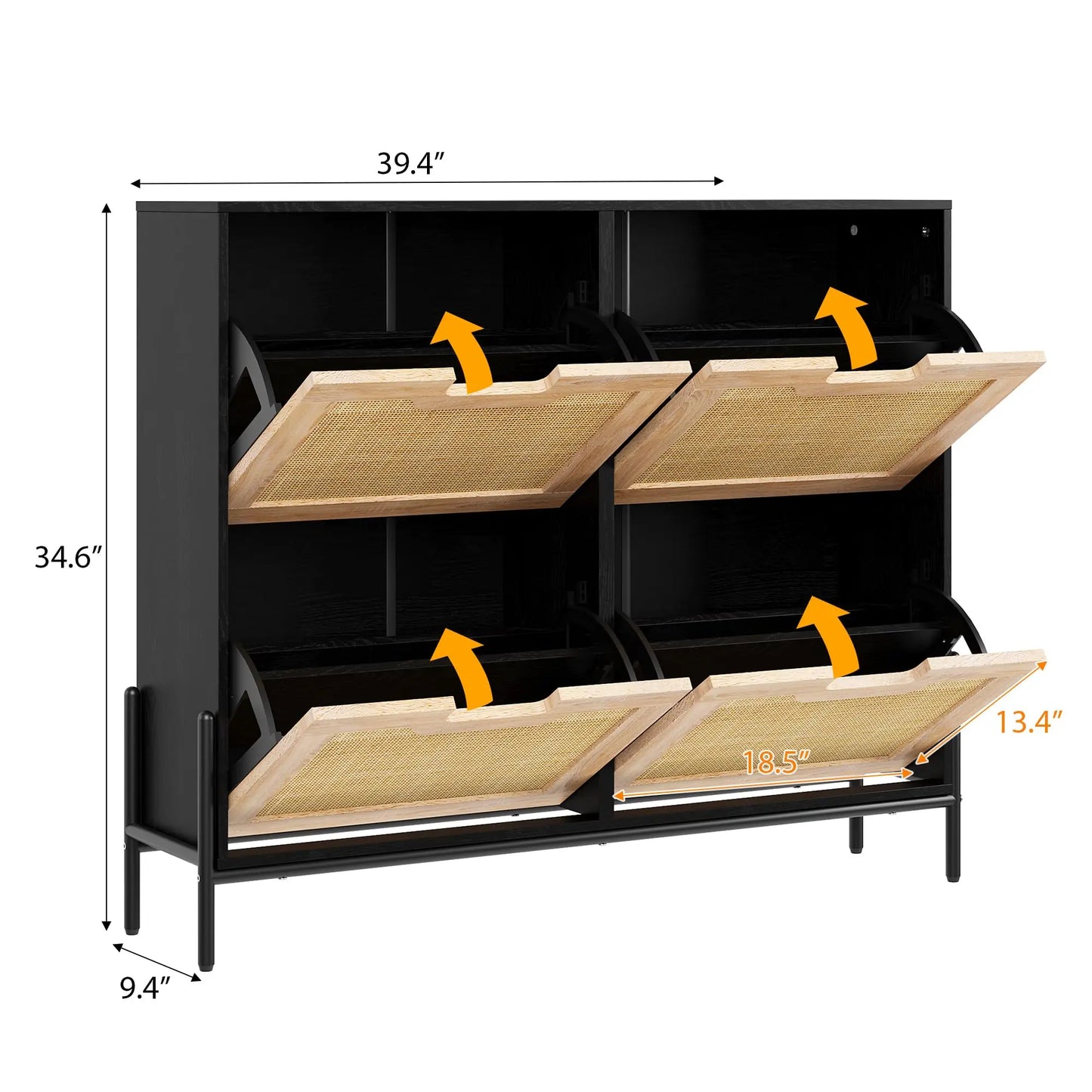 Natural Rattan Shoe Storage Cabinet with 4 Flip Drawers