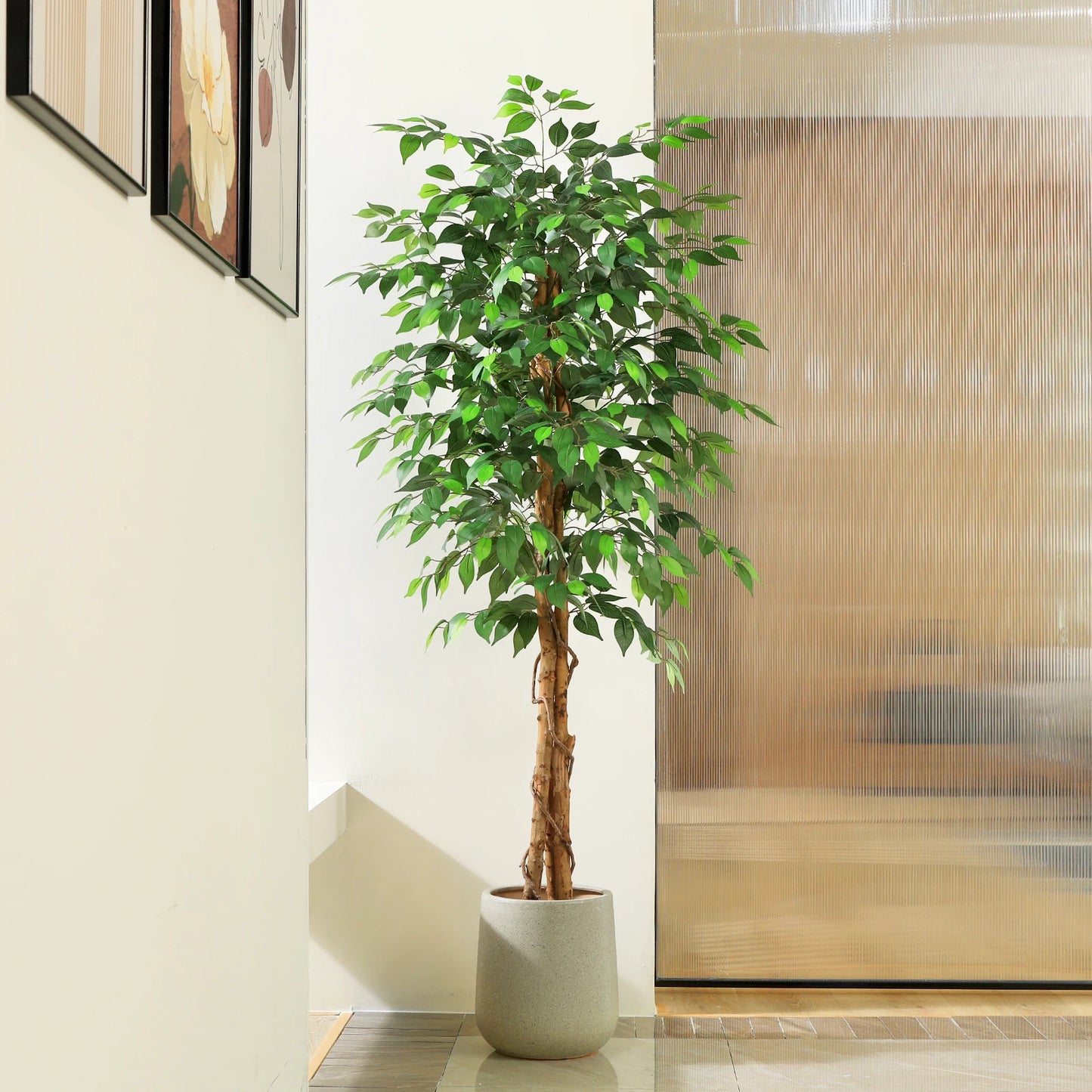 Artificial Ficus Tree with Natural Curved Trunk in Pot