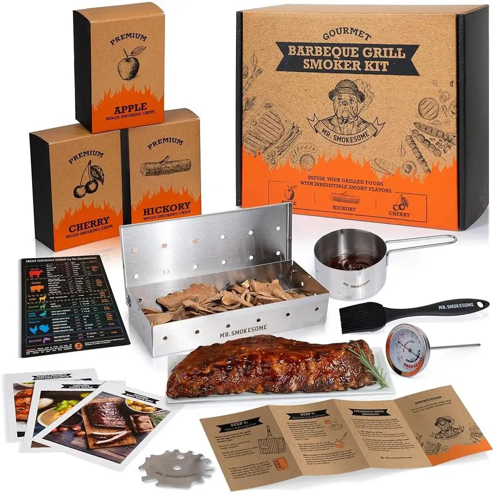 Wood Smoked BBQ Grill Set 12 Pc Smoker Box