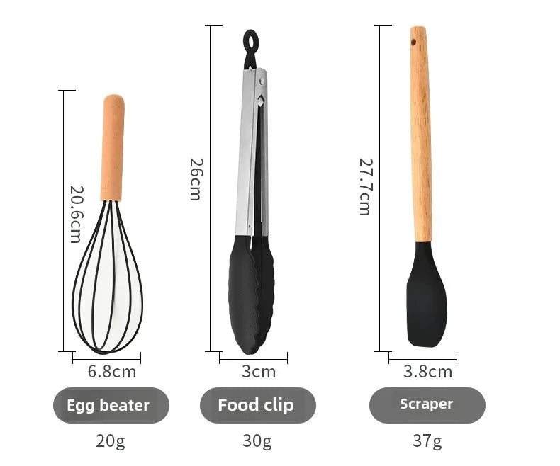 Kitchenware High Temperature Resistant Silicone with Wooden Handle12Set