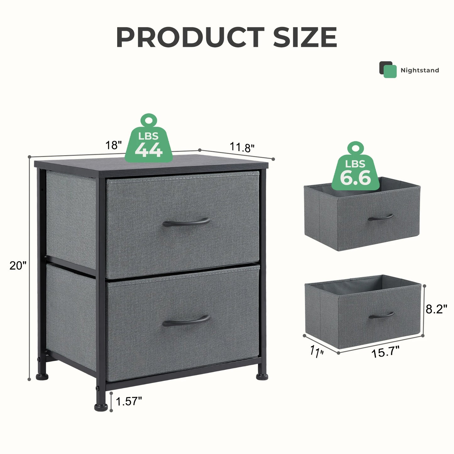 2 Drawers Nightstand