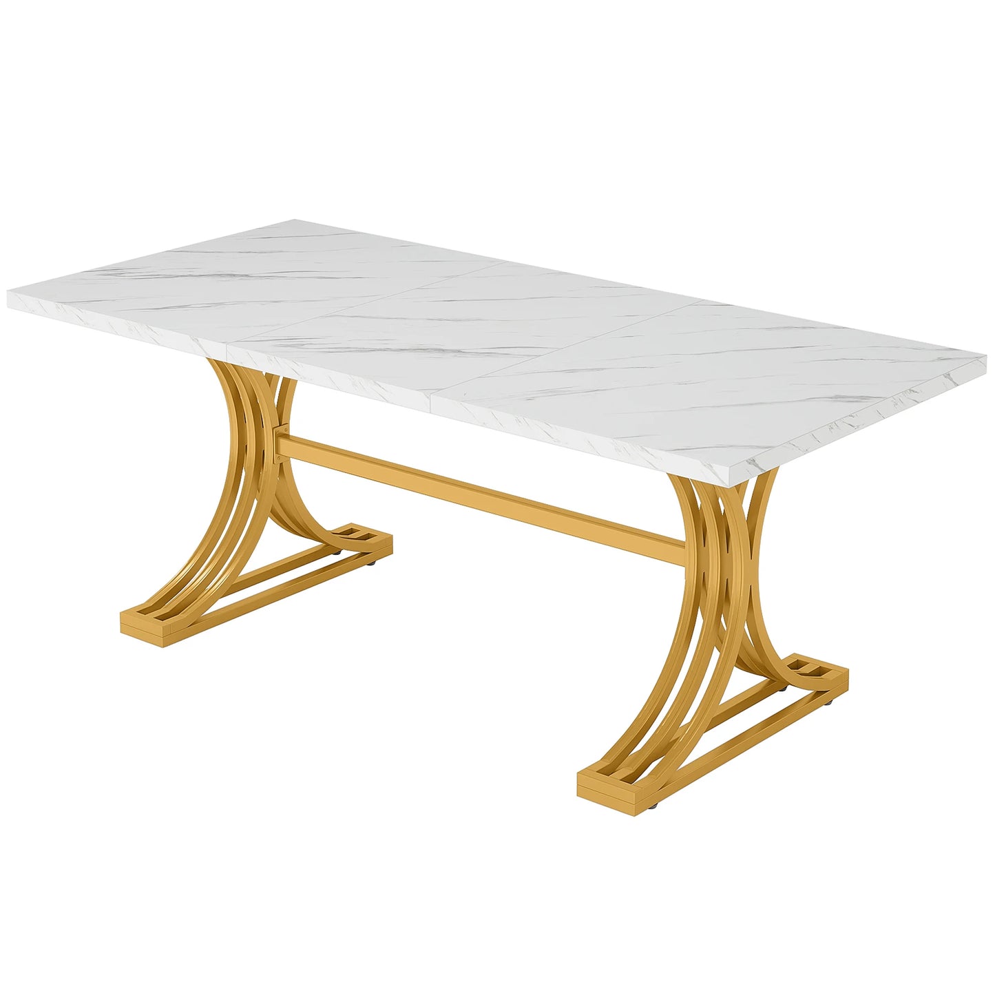 63-Inch Rectangular Dining Table with Faux Marble Table Top