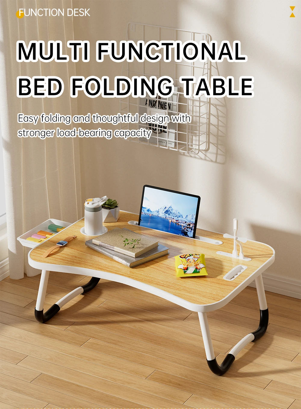 Portable Laptop Desk with USB Light, Tablet Slot