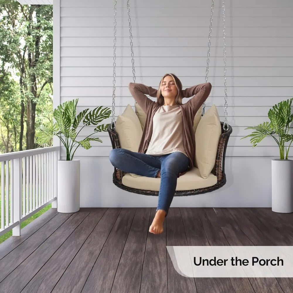 Round Rattan Porch Swing