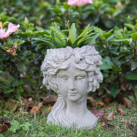 Cement Woman Bust Planter
