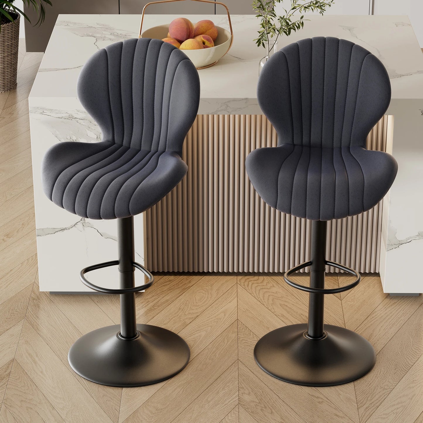2 Pc Backrest Bar Stool Adjustable Height Rotating