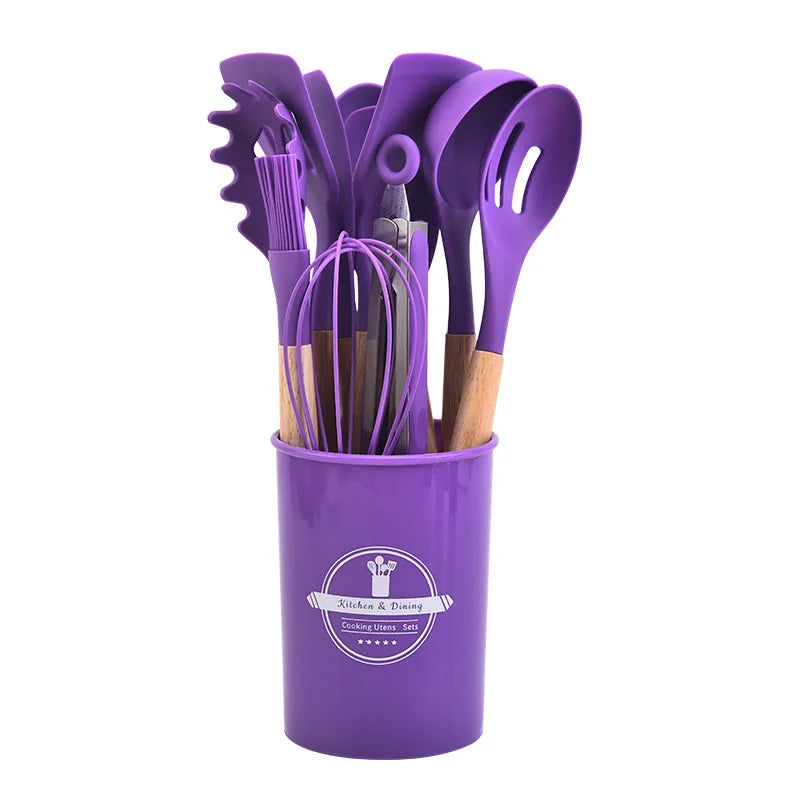 Kitchenware High Temperature Resistant Silicone with Wooden Handle12Set