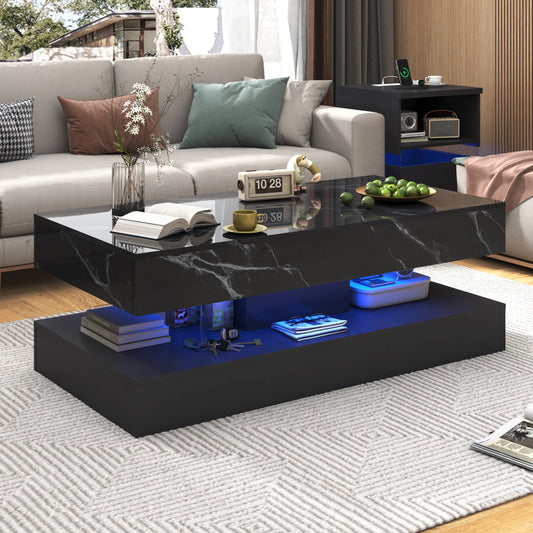 Coffee Table with LED lights and 2 Storage Drawers