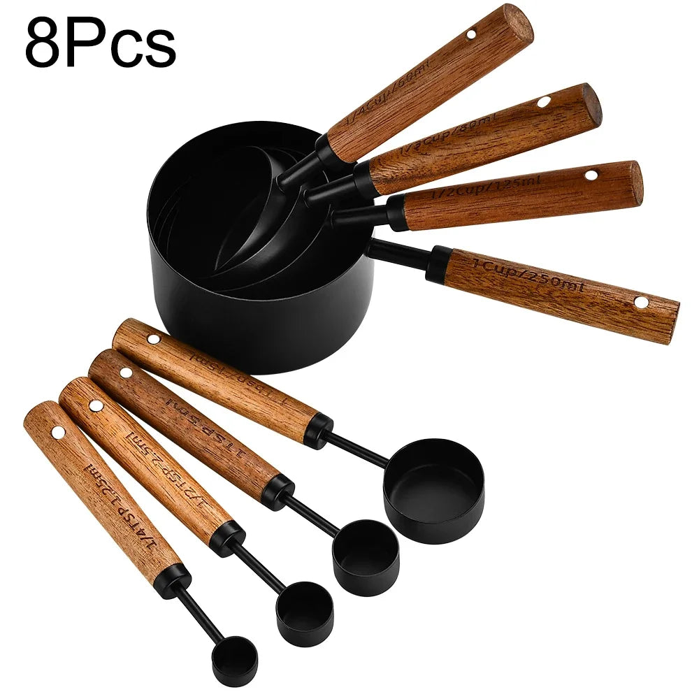 Wooden Handle Measuring Cups, Spoons Set