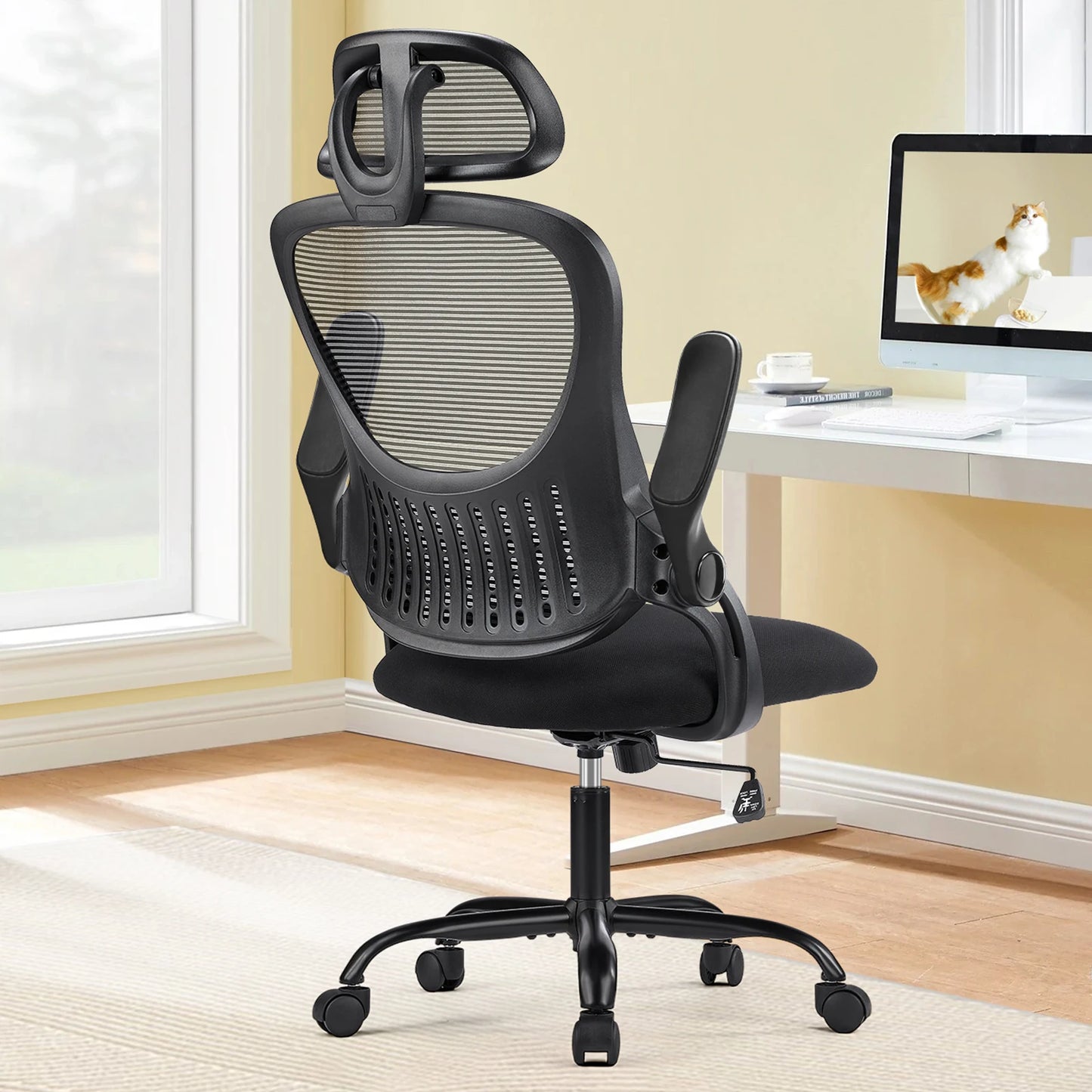 Desk Chair Flip-up Arms Adjustable Headrests Comfortable Lumbar Support