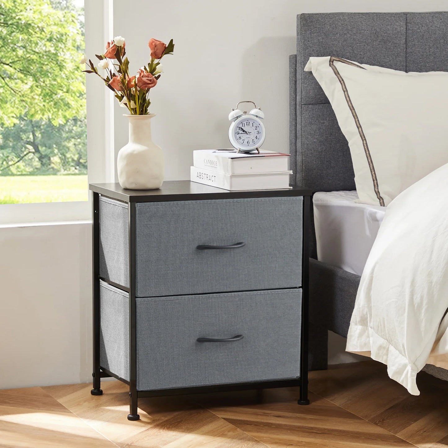 Nightstand Storage Chest w/2 Fabric Drawers