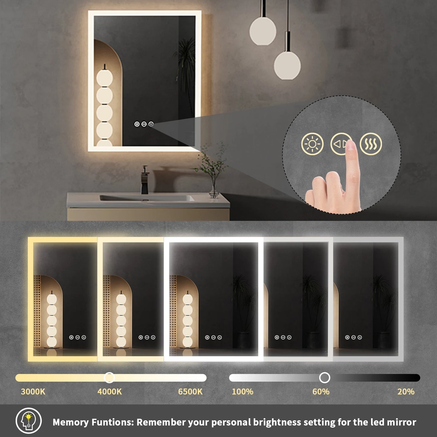 Lighted Bathroom Mirror with Anti-Fog