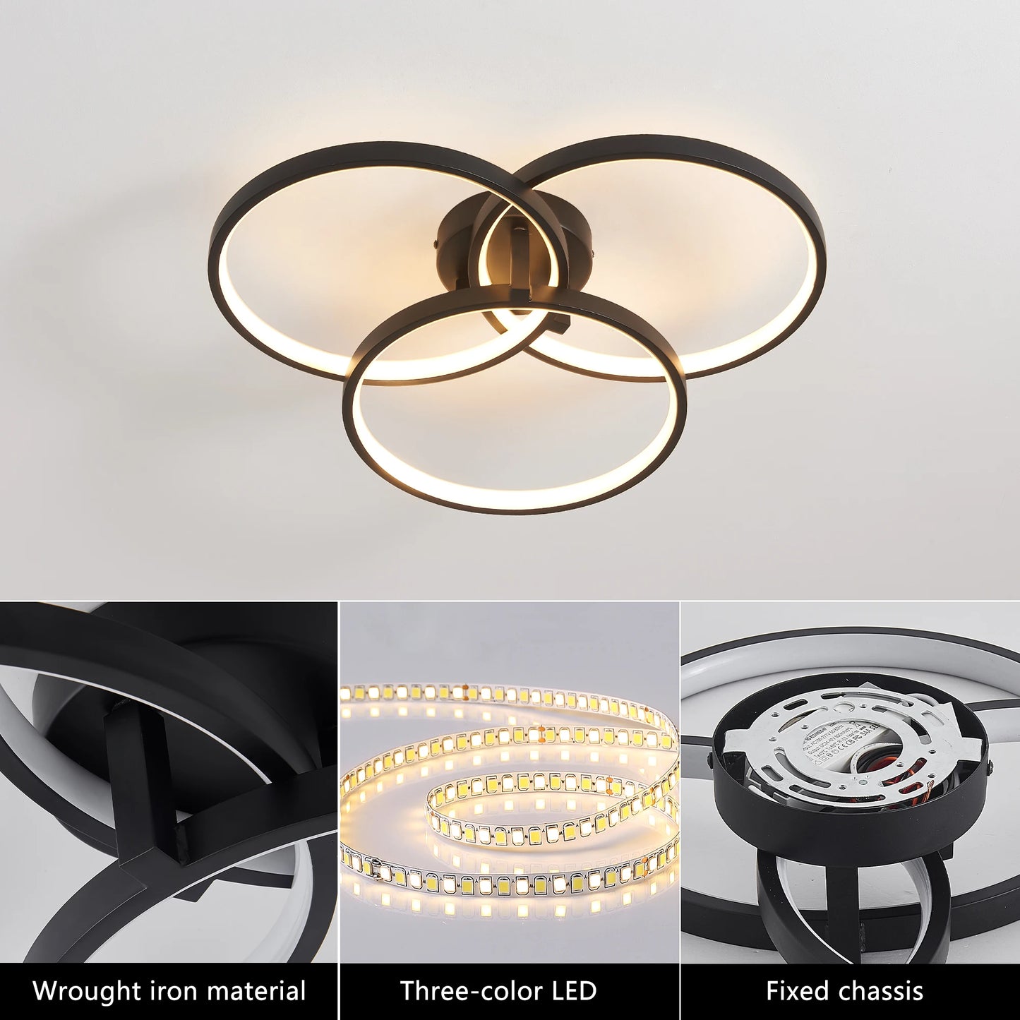 LED Ceiling Light 3-Ring Flush Mount Fixture