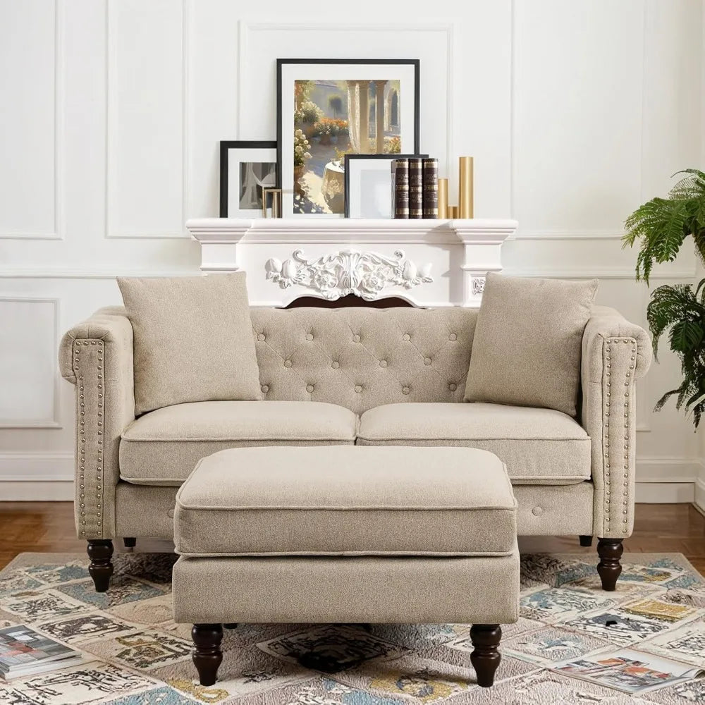 62" Chesterfield Tufted Linen Sofa Couch