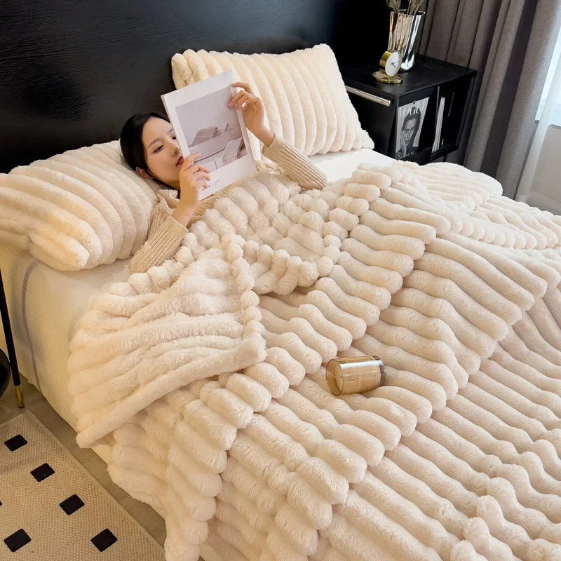 Blanket Solid Color Thickened Wide Striped