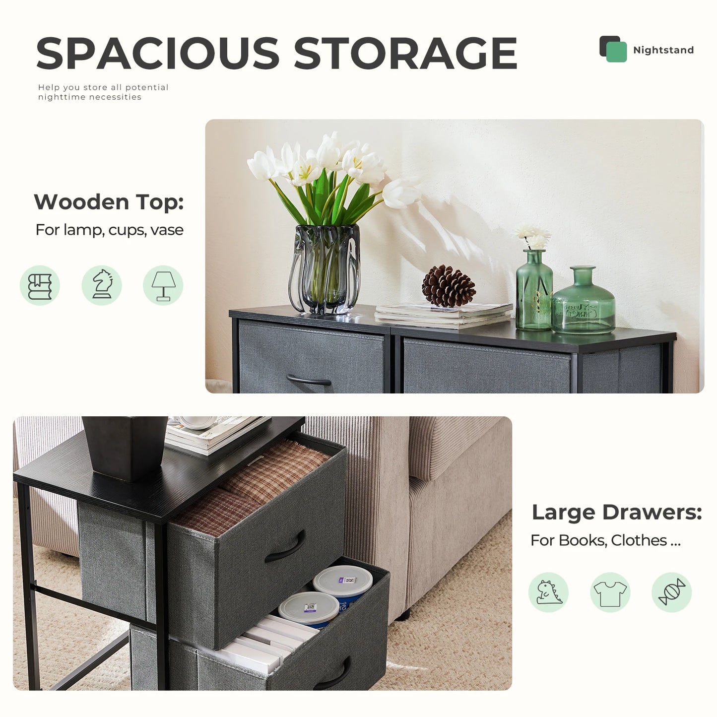 2 Drawers Nightstand