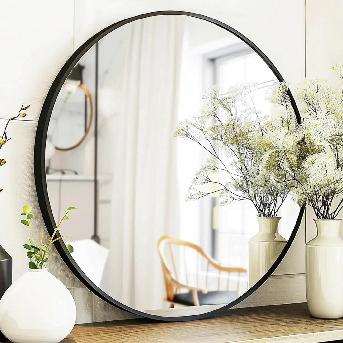 Black Round Mirror 24 inch