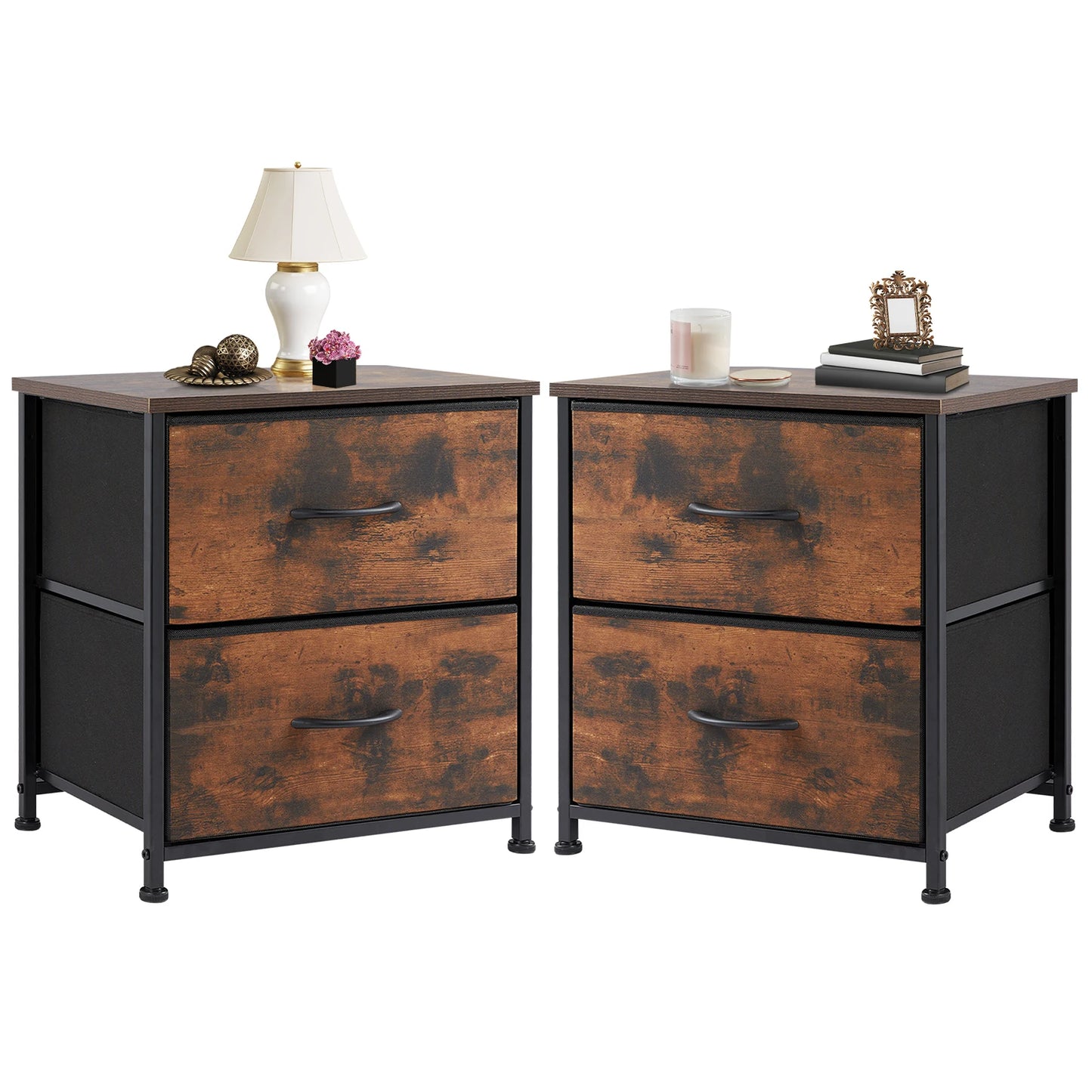 Nightstand Storage Chest w/2 Fabric Drawers