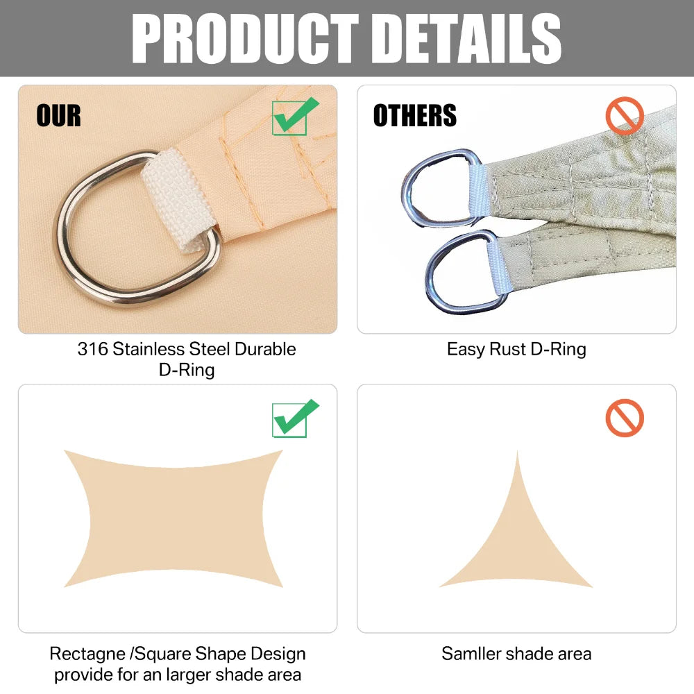 Sun Shade Sail Canopy with Ropes
