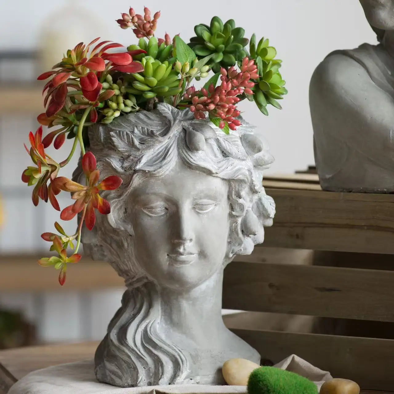 Cement Woman Bust Planter