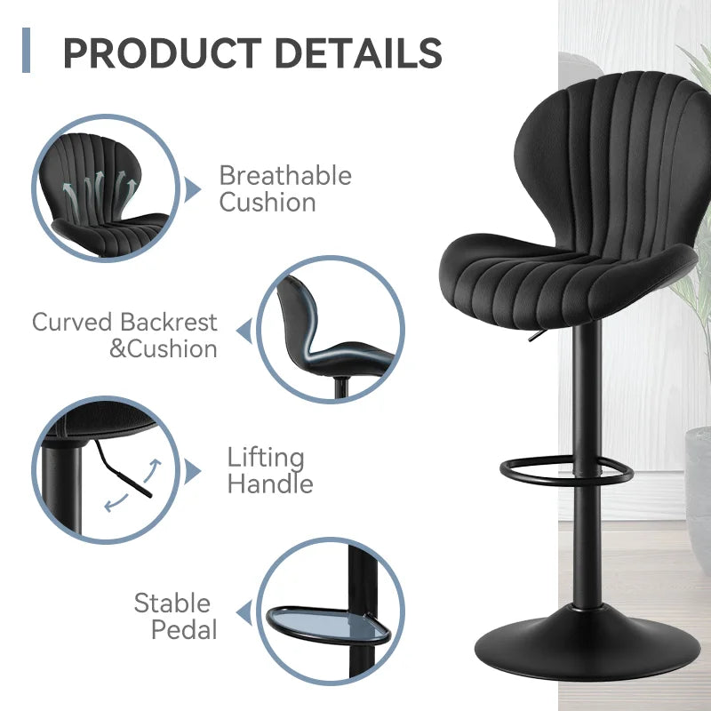 2 Pc Backrest Bar Stool Adjustable Height Rotating