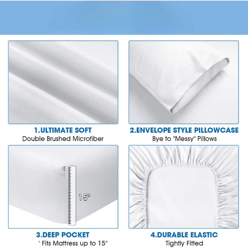 Bed Sheets Set 6 Piece(King, White)