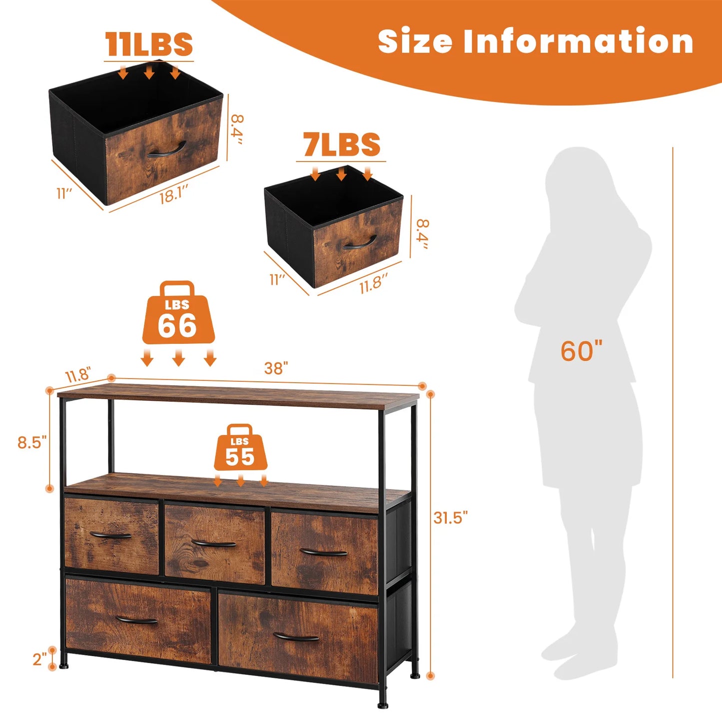 Cabinet Dresser With 5 Fabric Drawers