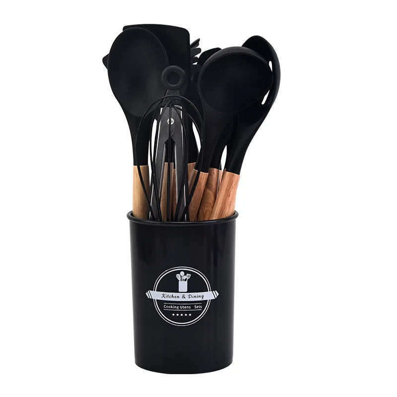 Kitchenware High Temperature Resistant Silicone with Wooden Handle12Set
