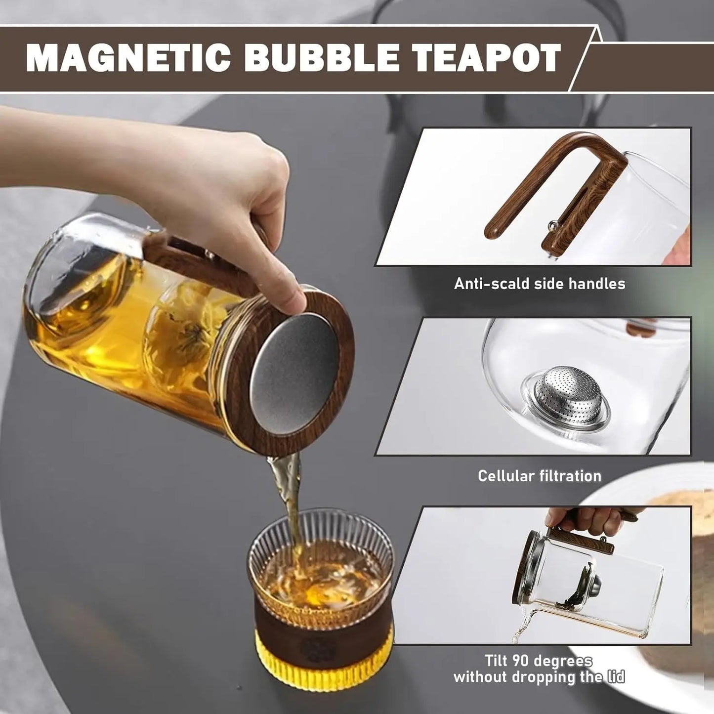 Tea Pot with One Click Switch Tea Filtration