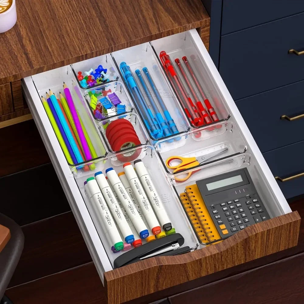 Clear plastic, 5 size drawer organizer trays