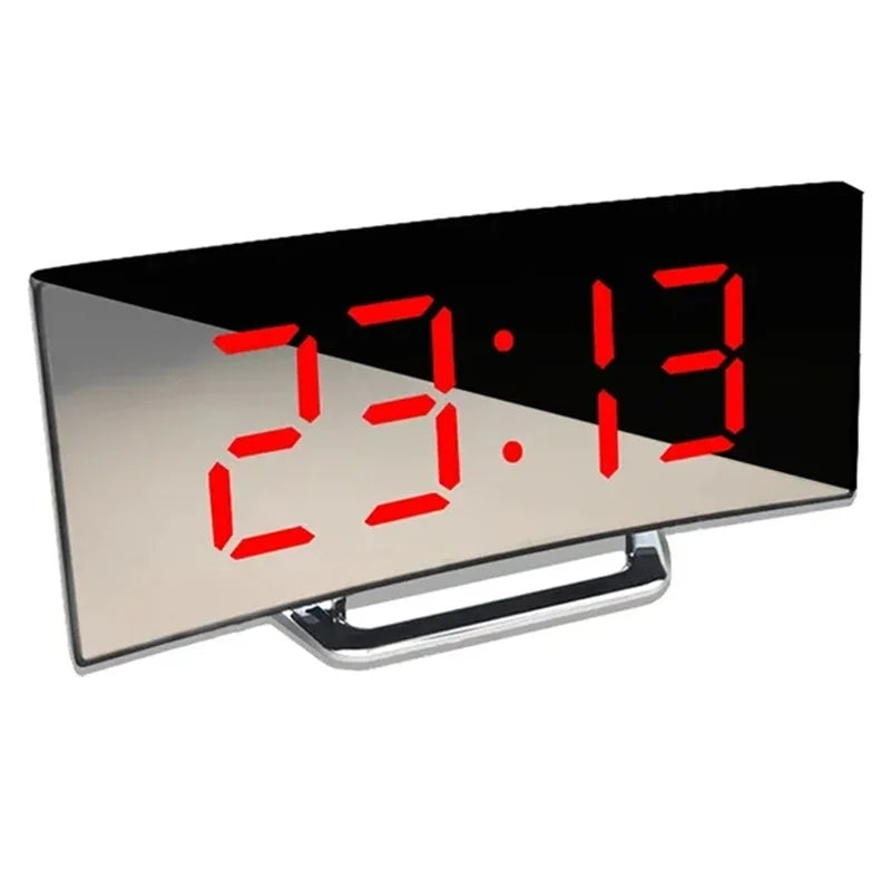 Curved Screen Mirror LED Digital Alarm Clock