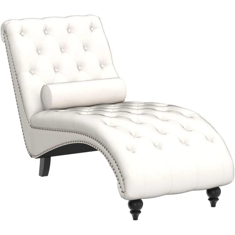 Button-Tufted Chaise Lounge  with Solid Wood Legs