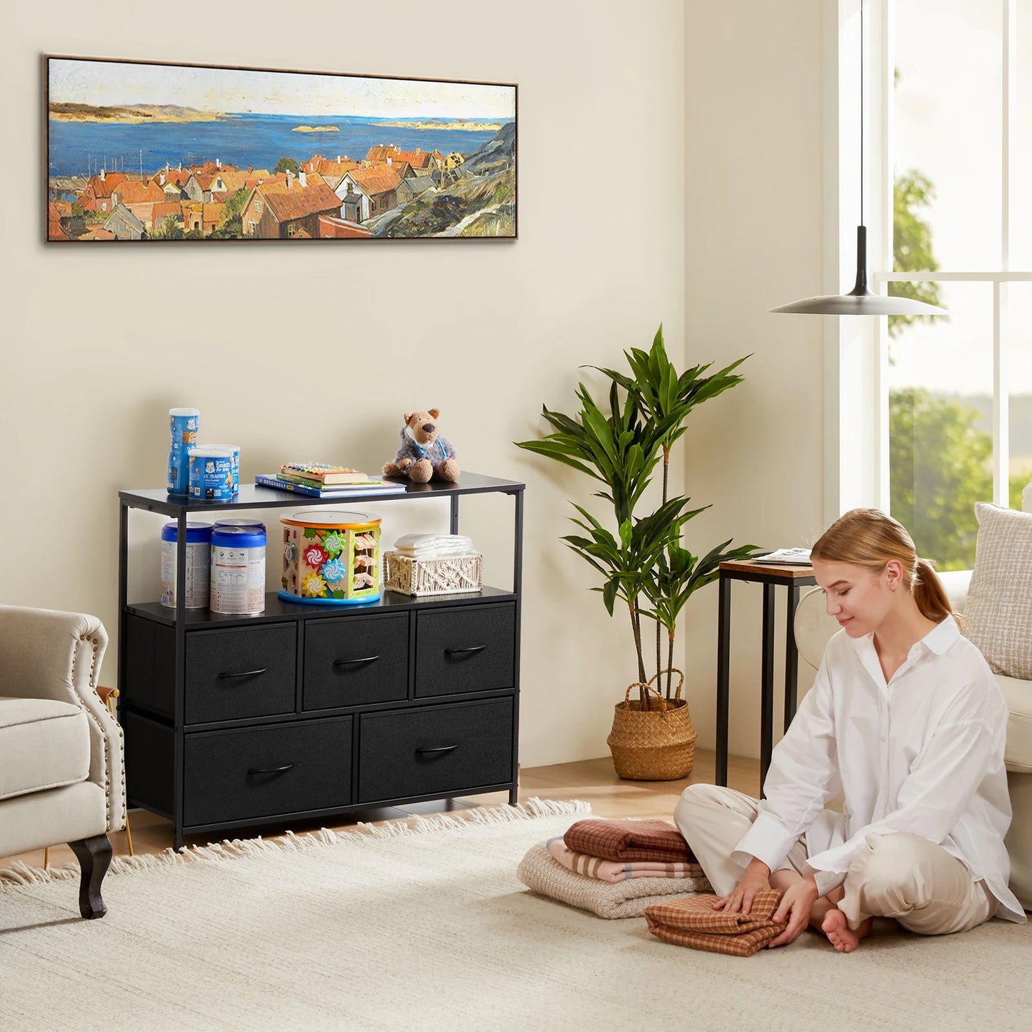 Cabinet Dresser With 5 Fabric Drawers