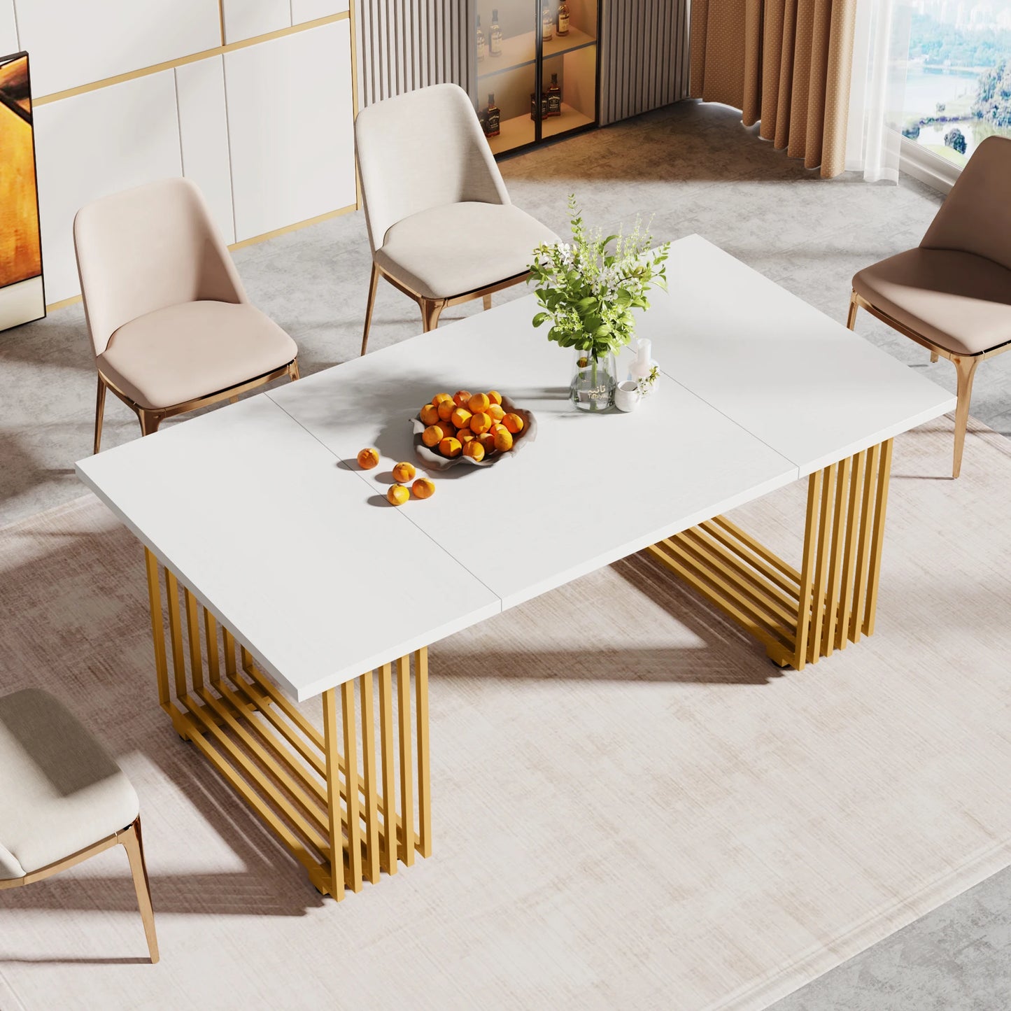 63-Inch Rectangular Dining Table with Faux Marble Table Top