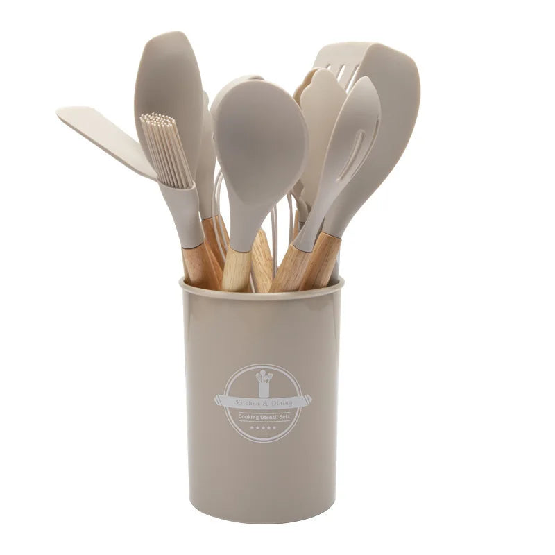 Kitchenware High Temperature Resistant Silicone with Wooden Handle12Set