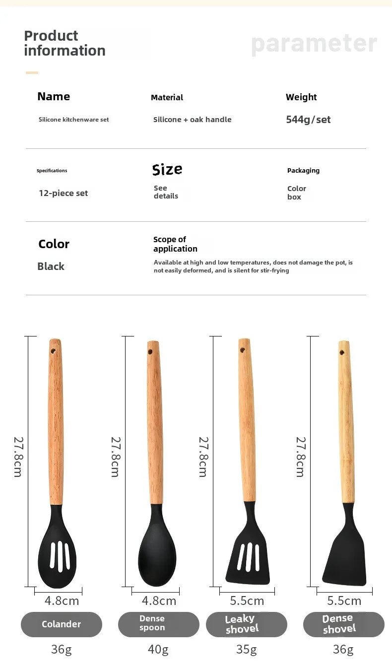 Kitchenware High Temperature Resistant Silicone with Wooden Handle12Set