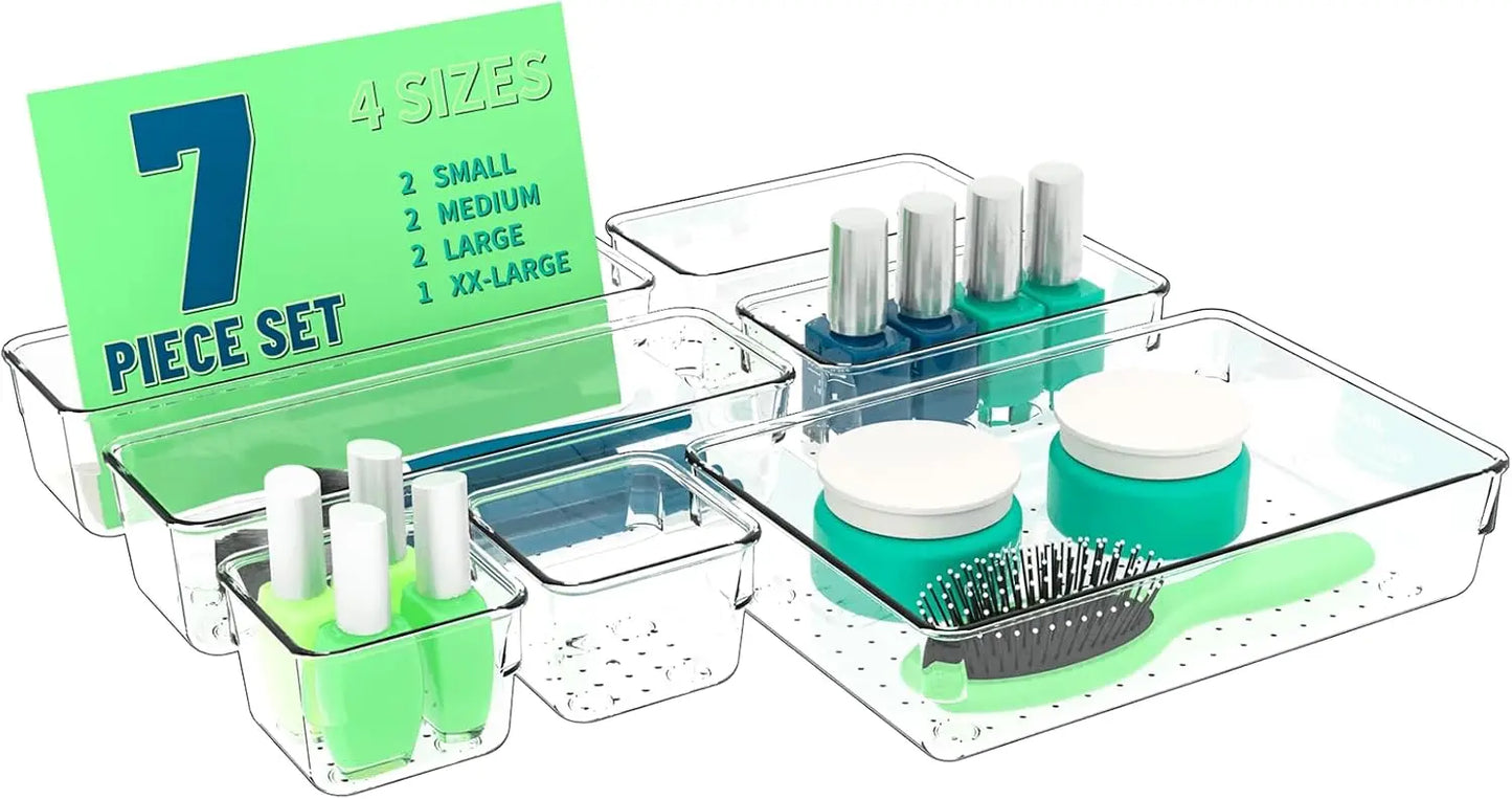 Clear plastic, 5 size drawer organizer trays
