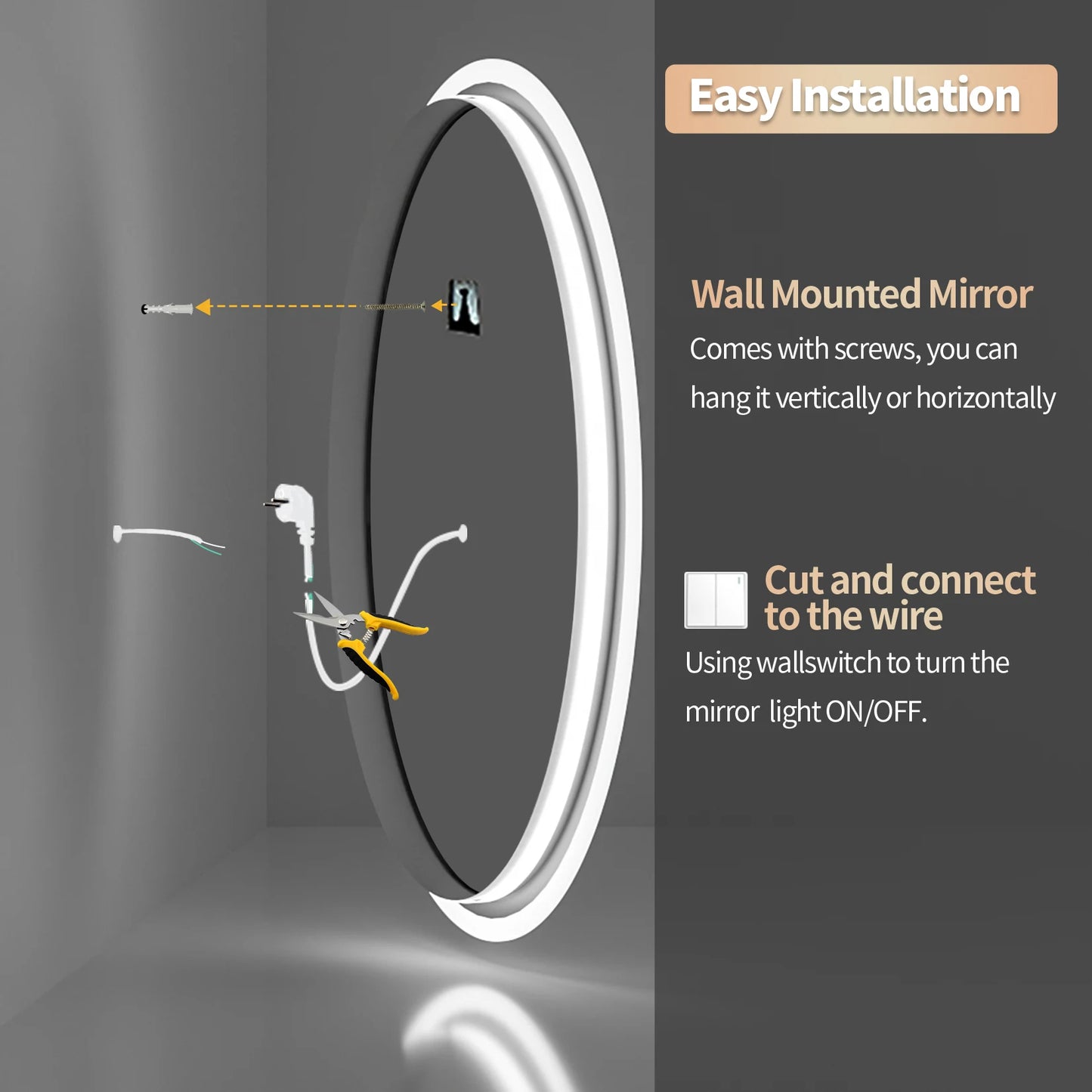 Mirror with LED Lights Circle Backlit