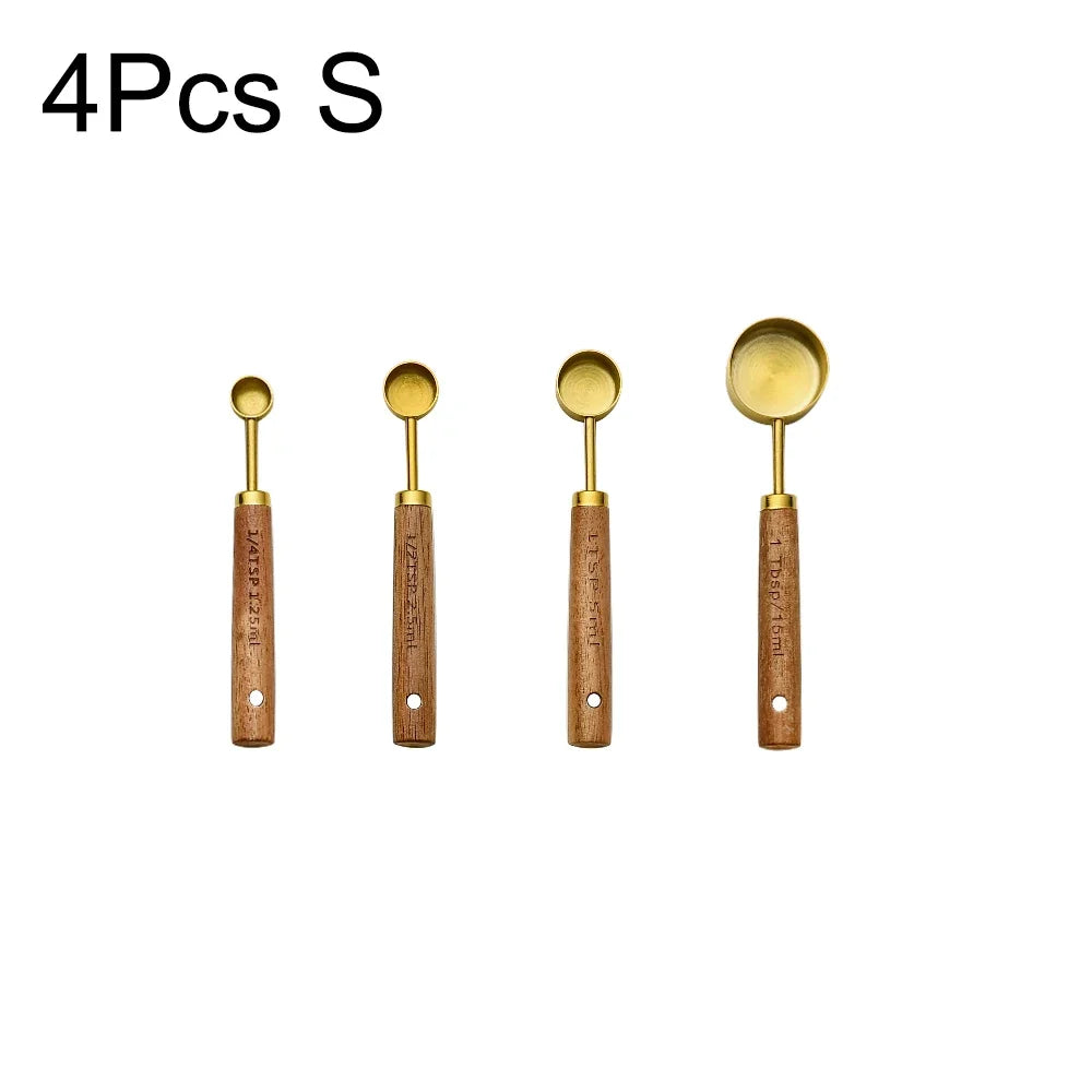 Wooden Handle Measuring Cups, Spoons Set