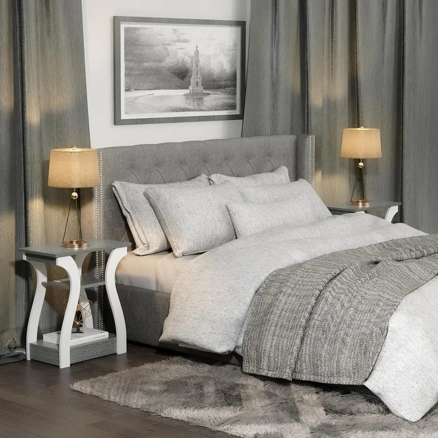 Side Table Set of 2 with Charging Station